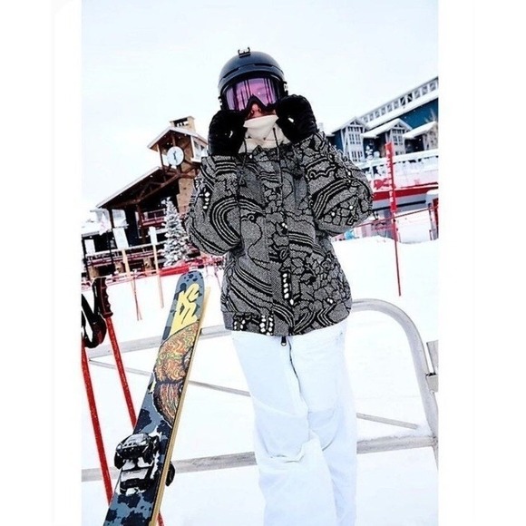 Womens Free People Movement Bunny Slope Snow Ski Jacket Black & White Print - Picture 1 of 13